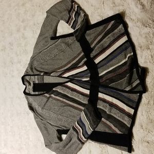 Nic+Zoe Open Cardigan Striped Black/Gray Striped Medium Fall Winter